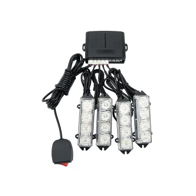 Wired 4 LED Strobe Warning Light Car Grille Flashing Lightbar 12V 16W for Retrofit/Upgrade