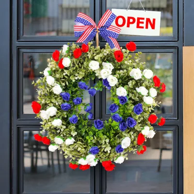 Best Selling Independence Day Faux Flower Party Garland Door Decorations 4th of July Outdoor Patio Holiday Welcome Supplies