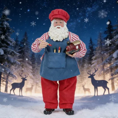 2026 New Style SOTE Handcrafted Resin Christmas Santa Claus Figurines 28CM Small Indoor Xmas Neol Decoration
