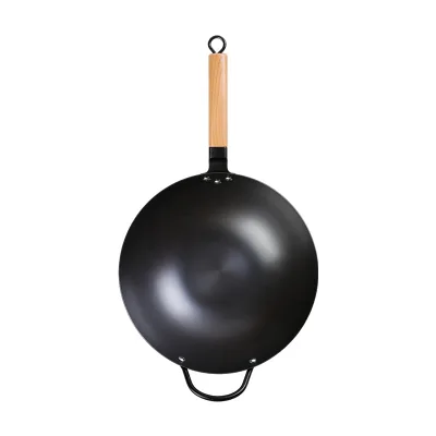 Customized Lightweight Cast Iron Wok with Nitrided Thick Restaurant Use Induction Cooker Wood Handle