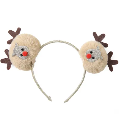 Fashion Christmas party hair accessories for kids A cute pompom Christmas reindeer headband