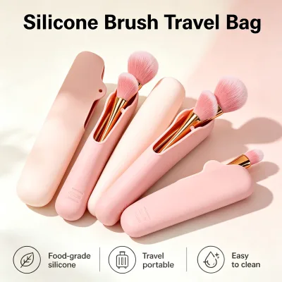 Food Grade Cosmetic Bag Pouch Beauty Tool Waterproof Silicone Brush Make up Travel Case Makeup Brush Bag for Brushes