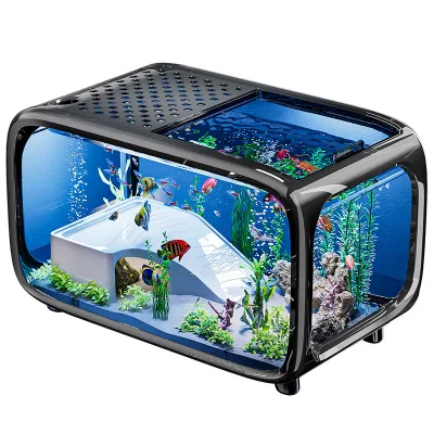 Household Transparent Fish Tank With Lid, Living Room Landscape Ecological Aquarium, Entrance Decoration Plastic Aquarium