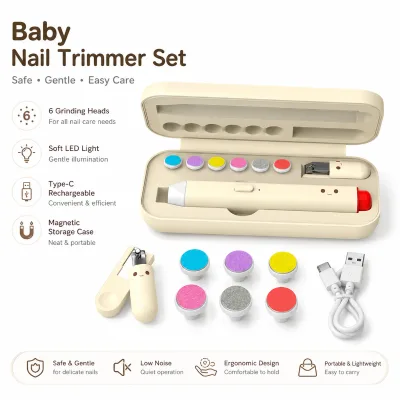 Safe 360 Rotation Electric Baby Nail Trimmer Curved USB-C Charging Gentle Nail File Grinder for Infants 6 Attachments Finger