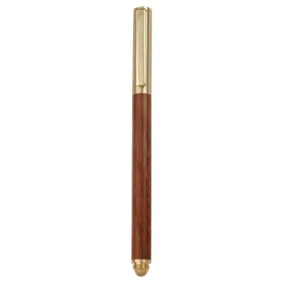 Solid Wood Signature Gold Roller Pen Holder with Brass Custom Sandalwood Pear 1.0mm Writing Width Square Shape