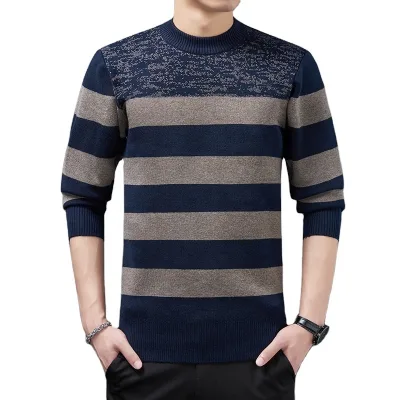 Wholesale Cheapest Round Neck Long Sleeve Stripe Man Thin Sweater