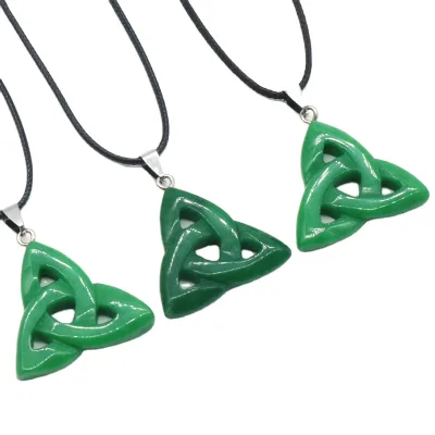 Personalized DIY Pendant Irish Celtics Knot Carving Gem Malaysian Jade Hollow Triangle Jewelry