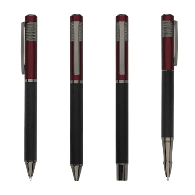 2025 Gift Wine Red Roller Ball Pen Customized Logo Elegant Black Down Barrel All Metal Pen