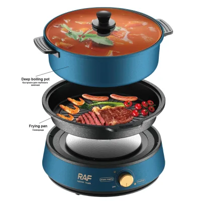 Home 2 in 1 Multifunction Non-stick Electric Frying Pan BBQ Grill Pan Hot Pot Electric Skillets Cooking Pot