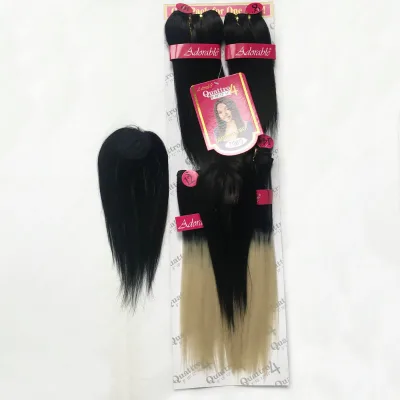 quattro Yaki Wave 4pcs Full Packed Hair Weaves,synthetic Heat Resistant Fiber Yaki Straight Two Tone Blonde 613 Hair Weaving