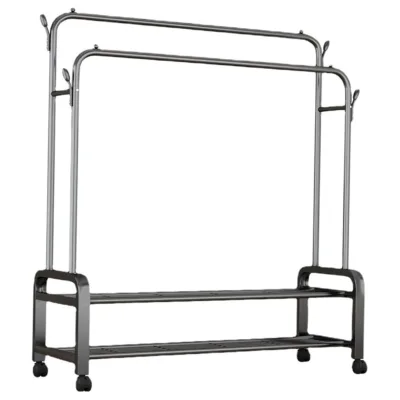 Heavy Duty Metal Double Pole Clothes Rack Indoor Flexible Storage Garment Rack Kitchen Bathroom Living Room Shoes Storage