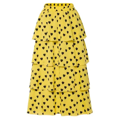 Latest Modern Design Plus Size Casual Floor-Length Natural Waist Pencil Skirt Ruffles Chiffon Fabric Printed Heart Print for