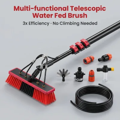 Hot Selling 3.6-10.8m Multi-Functional Aluminum Telescopic Cleaning Pole with Water Tank, Valve & Pump Adjustable Brush Head