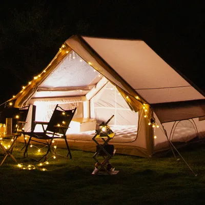 4 Season Inflatable Air Tent Outdoor Camping Custom Area with Stove Jack AC Duct Port Waterproof Fabric
