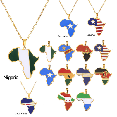 Wholesale Fashion African Flag Necklace Stainless Steel with Gold Plating Featuring Eritrea Algeria Senegal Uganda Togo Africa
