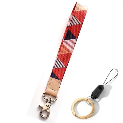 Wristlet Strap with Geometric Woven Pattern for Phone Camera Devices Lanyard Lobster Clasp Key Ring Nylon Rope Multi Color
