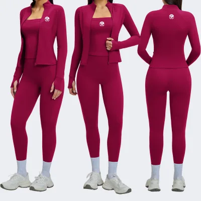 Fitness Set Brushed Zipper Casual Set for Women Outdoor Cycling Running Sports 3-Piece Set