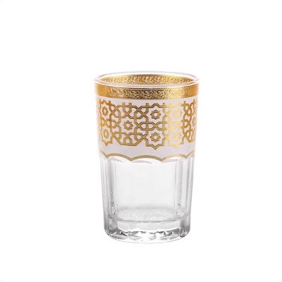 Hot Sale Morocco Style Decorative 6oz Glass Tea Cup with Golden Decal OEM&ODM Popular Glass Cup with Decal Customized for Tea