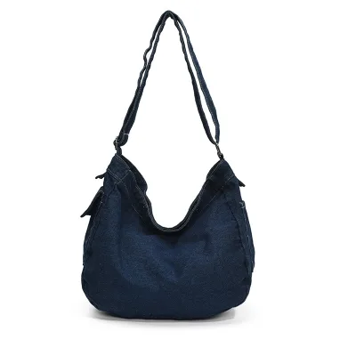 Washed Denim Crossbody Bag for Women Large Capacity Lady Daily Use Shoulder Backpack Polyester Trendy Fashion