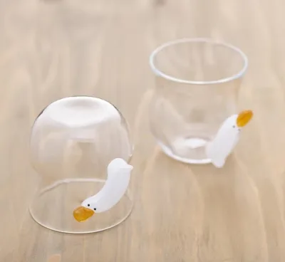 Custom High Borosilicate Cute White Duck Handle Glass Cup Transparent Mini Cup