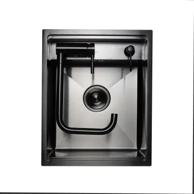 Smart 1.2mm 304 Stainless Steel Topmount Sink 550x450x220mm with Black Hidden Faucet Black Handmade Hidden Kitchen Sink