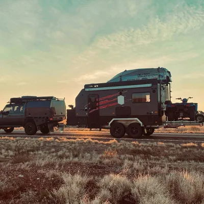 Ecocampor Australian Standard Off-roading Caravan With Rear Folding Tray & Cargo Baskets.