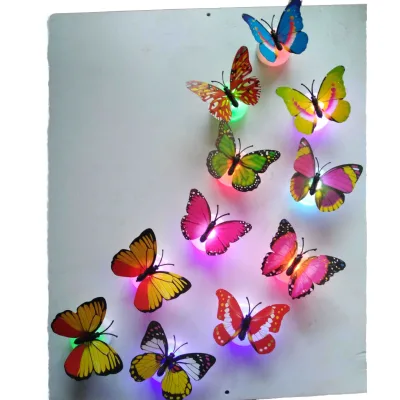 2026 Led Butterfly Decoration Night Light 3D Plastic Sticker Wall Light Portable for Room Garden Party Festival
