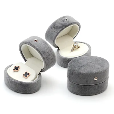 High-end Flannelette Oval Ring Box Holiday Gift Box Necklace Earrings Jewelry Storage Box Counter Display
