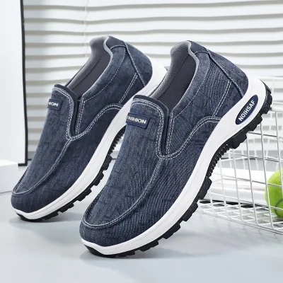 Spring Autumn New Solid Slip-On Breathable Walking Shoes for Middle-Aged Elderly Men Shallow-Cut Old Beijing Cloth Design Denim