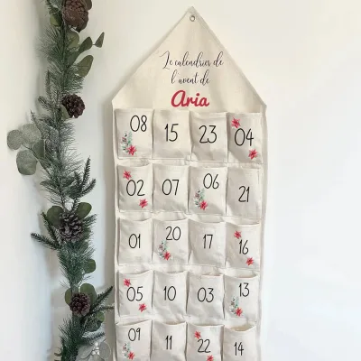 2024 Custom Christmas Decorations Empty Canvas 24 Pocket Advent Calendar OEM Fabric Christmas Advent Calendar