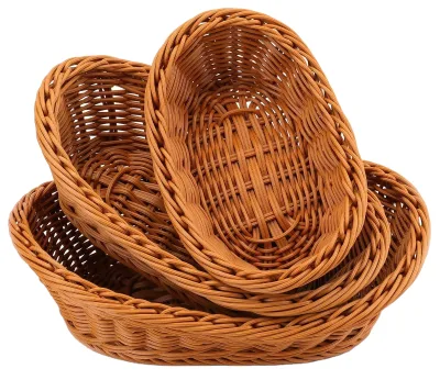 Handmade Rattan Serving Tray Woven Storage Box Snack Bread Fruit Food Breakfast Private Label Fruit PP Plastic Rattan Baskets