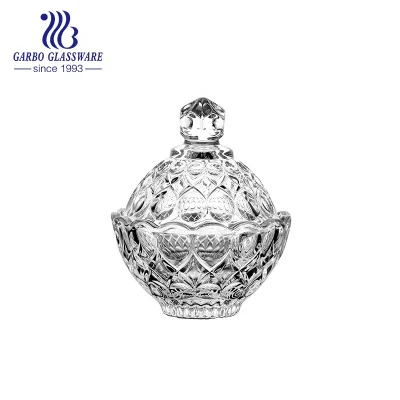 China Factory New Design High White Elegant Snack Pots Nuts Container Sugar Jar Crystal Glass Candy Pot with Lid
