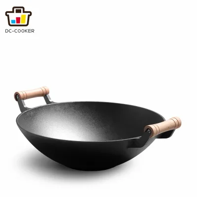 2024 NEW Product Cast Iron Wok/Chinese Wok/OEM Design Cookware Set With Wooden Lid in Stock Vegetables Oil Wok