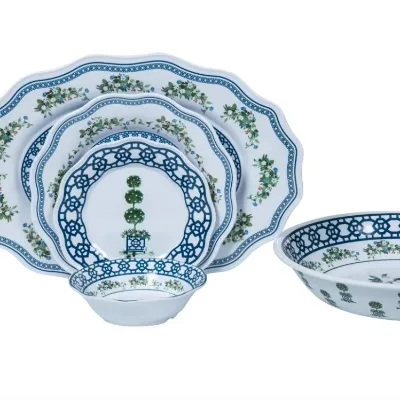 Melamine Dinnerware Plates and Bowls Dishwasher Top-Shelf Safe Dinner Dishes Set for Everyday Use-Granite Pattern Gray