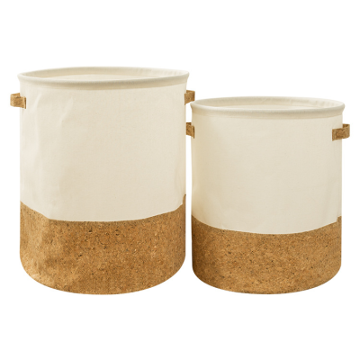 100% Eco Nature Foldable Cotton Cork Laundry Hamper with Handles