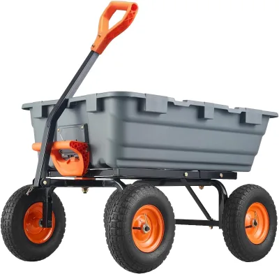 800 Lbs Heavy-Duty Poly Garden Dump Cart with 10-Inch Tires,Steel Frame Wheelbarrow for Soil, Plants, Wood, and Gardening Tools