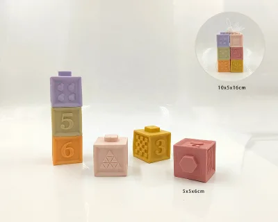 Soft Rubber Jigsaw Puzzle Set Stacking Silicone Stacking Toy Squeeze Chewing Silicone Pvc Teether Stacking Toys