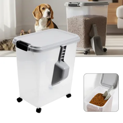 30 Liter Airtight Cat Dog Pet Food Storage Container with Scoop and Wheels