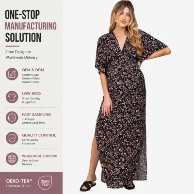 Deep V Neckline Smocked Waistline Floral Boho Maternity Clothes Dresses
