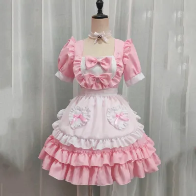 Sweet Lolita OP Maid Dress Pink Soft Girl Women Uniform Princess Dresses Kawaii Cosplay Costume