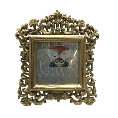 European-Style 3x3 Resin Photo Frame Small Vintage Carved Picture Glass Kids Wedding Favor American-Style Design Gold/White/Blue