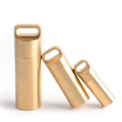 Waterproof Brass Pill Box Keyring Capsule Medicine Holder Travel Pocket Case for Outdoor Camping & Travelling EDC Tool
