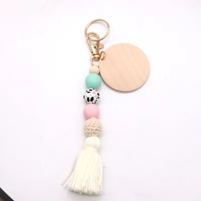Lovely Cheap Personalized DIY Blank Disc Handmade Cotton Thread Silicone Bead Wool Ball Key Chain