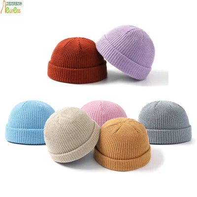 Docker Beanie Short Cuffless Ribbed Knit Skull Cap Solid Color Women Men Y2K Streetwear Casual Custom Logo Wholesale