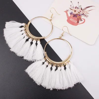 Fringe Earrings,Wholesales Long Tassel Leather Fringe Hoop Earrings for Women