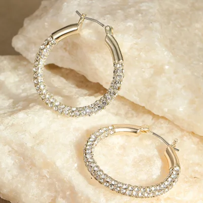Fashionable Unique Large Hoop Earrings with Sparkling Rhinestones High-Grade Dazzling Array Diamonds Fashionable Hoop Ear Hooks