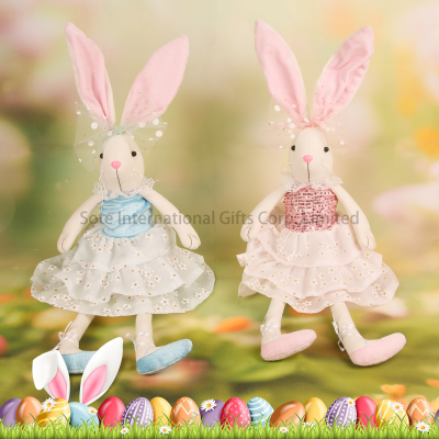 Lovely Sitting Easter Bunny Ornament  Easter Day Pink and Blue Rabbit Decoration Plush Animal Decoration BSCI ISO Supplier