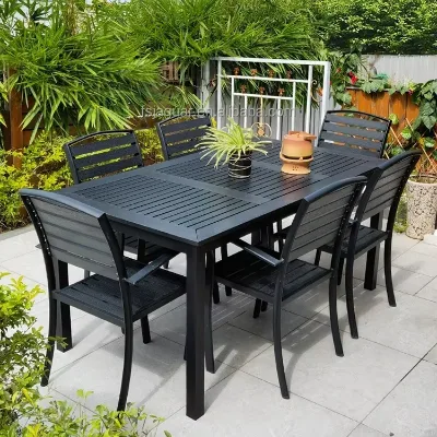 Backyard & Balcony Modern Outdoor Dining Set Aluminum Black Table and Chairs for Garden Parties