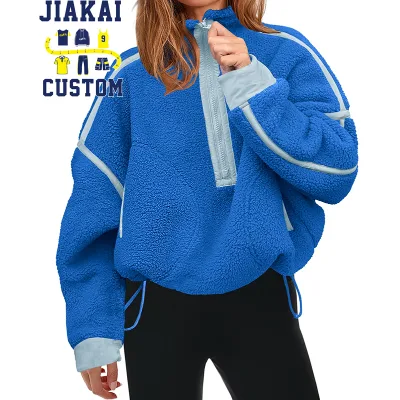 Wholesale Well-made Oversized Sweatshirt Warm Fuzzy Sweater Women's Half Zip Sherpa Fleece Pullover Sweatshirts