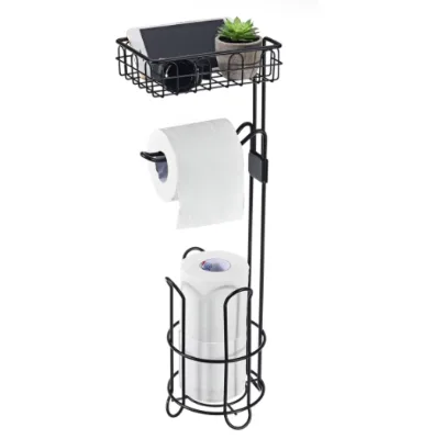 Bathroom Multi-function Floor Standing Toilet Paper Holder with Tissues Storage Shelf
